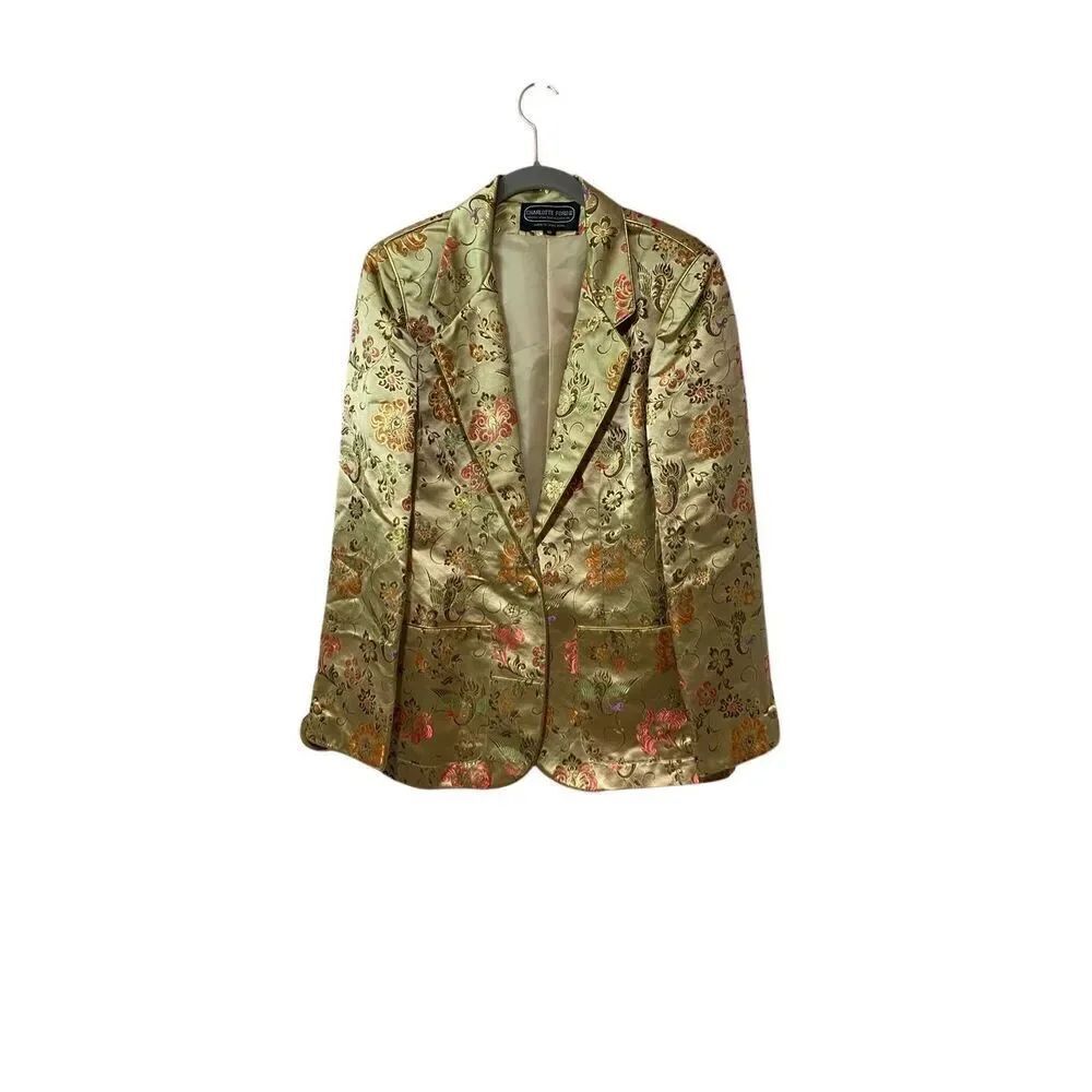 Charlotte Ford Vintage Wo￼mans Gold Metallic Blazer Size 10